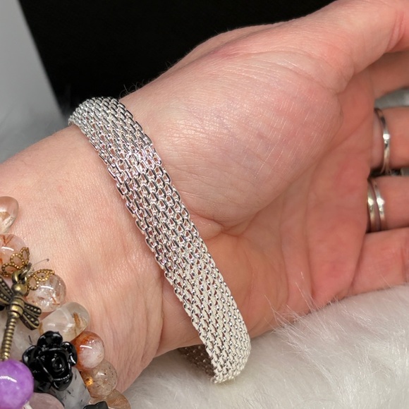 Sterling Silver Mesh Bangle Bracelet - Picture 3 of 9